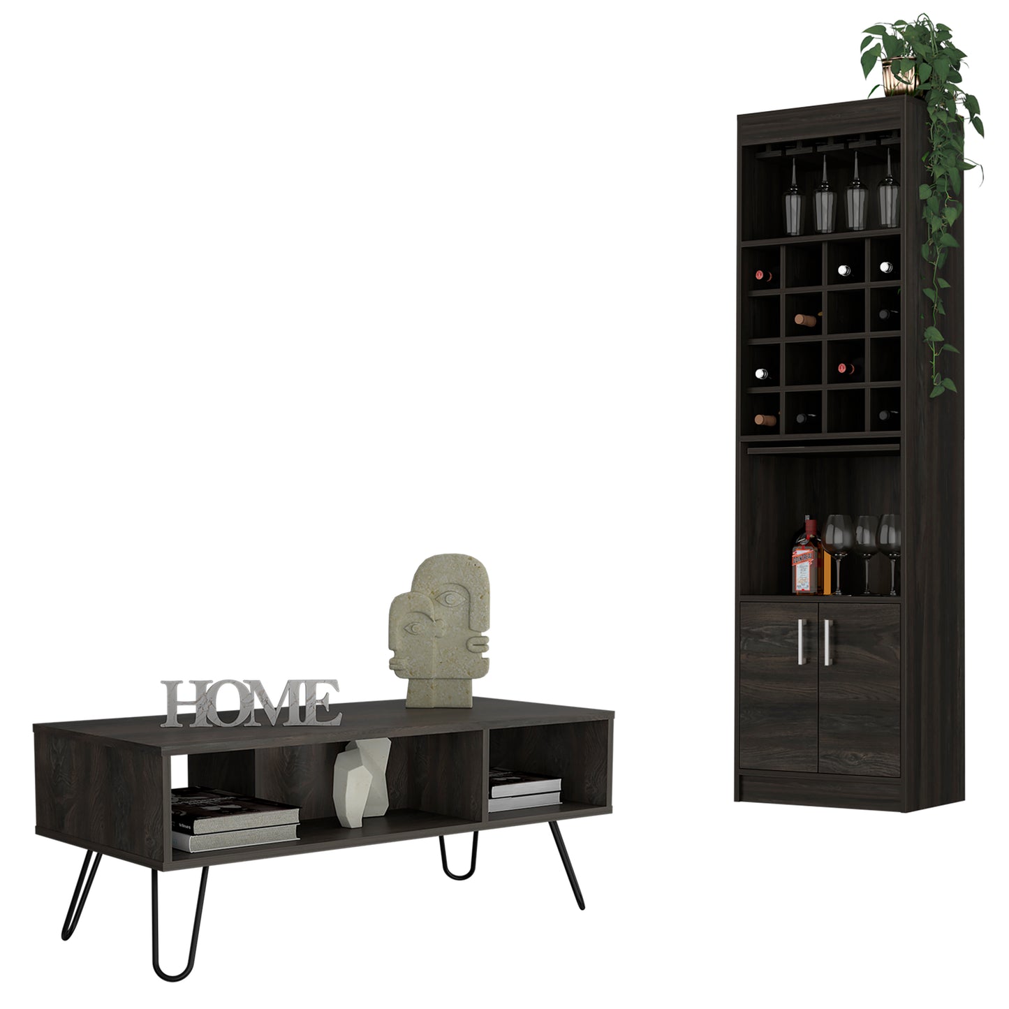 Dakota 2 Piece Living Room Set, Coffee Table + Bar Cabinet