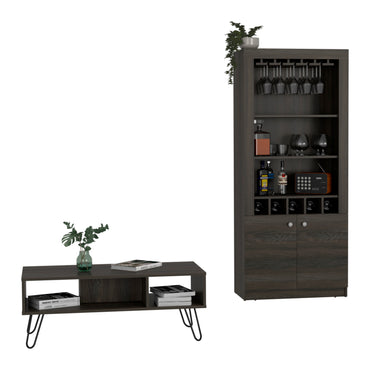 Fresno 2 Piece Living Room Set, Bar Cabinet + Coffee Table, Carbon Espresso Finish