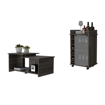 Quincy 2 Piece Living Room Set, Bar Cart + Coffee Table, Carbon Espresso Finish