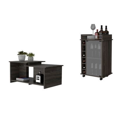 Quincy 2 Piece Living Room Set, Bar Cart + Coffee Table, Carbon Espresso Finish