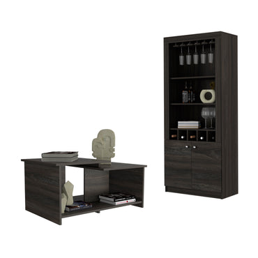 Dallas 2 Piece Living Room Set, Coffee Table + Bar Cabinet