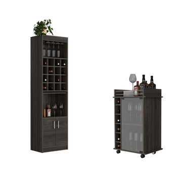 Dothan 2 Piece Living Room Set,  Bar Cabinet + Bar Cart, Carbon Espresso Finish