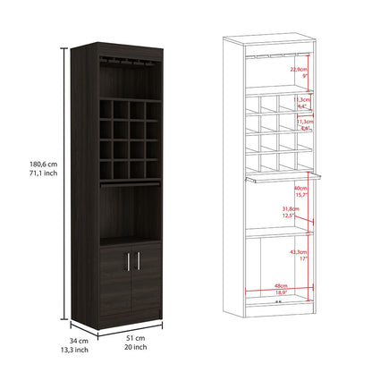 Pasadena 2 Piece Living Room Set, Bar Cabinet + Bar Cart, Carbon Espresso Finish