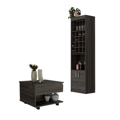 Hosford 2 Piece Living Room Set, Bar Cabinet + Coffee Table, Carbon Espresso Finish