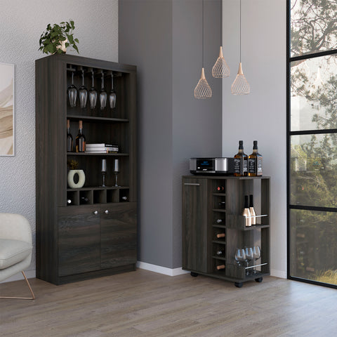 Montenegro 2 Piece Living Room Set, Bar Cart + Bar Cabinet, Carbon Espresso Finish