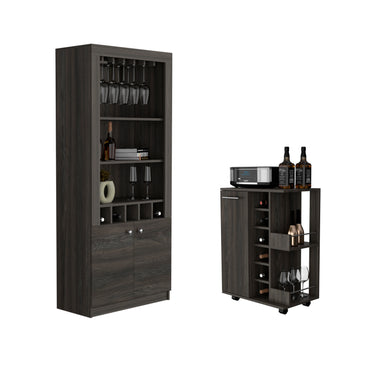 Montenegro 2 Piece Living Room Set, Bar Cart + Bar Cabinet, Carbon Espresso Finish