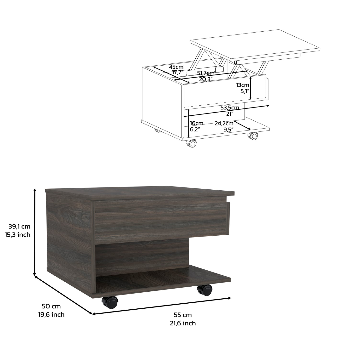 Inwood 2 Piece Living Room Set, Bar Cart + Coffee Table, Carbon Espresso Finish