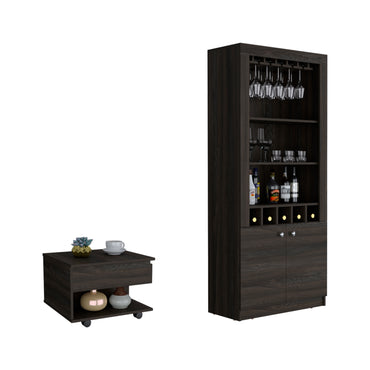 Cheshire 2 Piece Living Room Set, Bar Cabinet +  Coffee Table, Carbon Espresso Finish