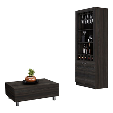 Bradford 2 Piece Living Room Set, Bar Cabinet + Coffee Table, Carbon Espresso Finish