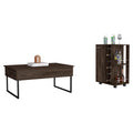 Stockton 2 Piece Living Room Set,  Bar Cart + Coffee Table, Dark Brown Finish