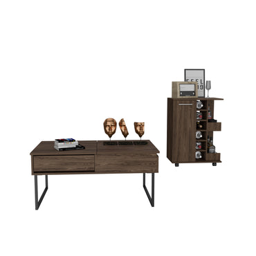 Murphys 2 Piece Living Room Set, Bar Cart + Coffee Table, Dark Walnut Finish