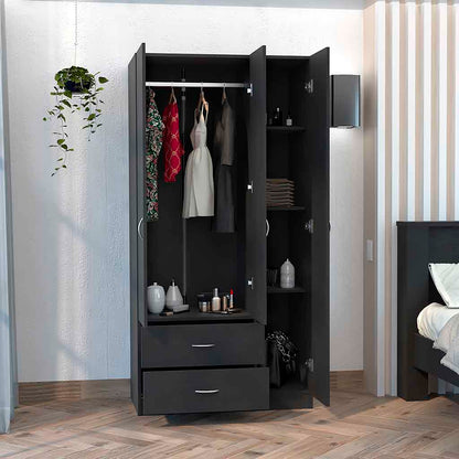 Austral 3 Doors Armoire, Metal Rod, Two Drawers, Single Door, Double Door Cabinets