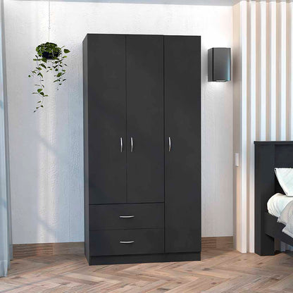 Austral 3 Doors Armoire, Metal Rod, Two Drawers, Single Door, Double Door Cabinets