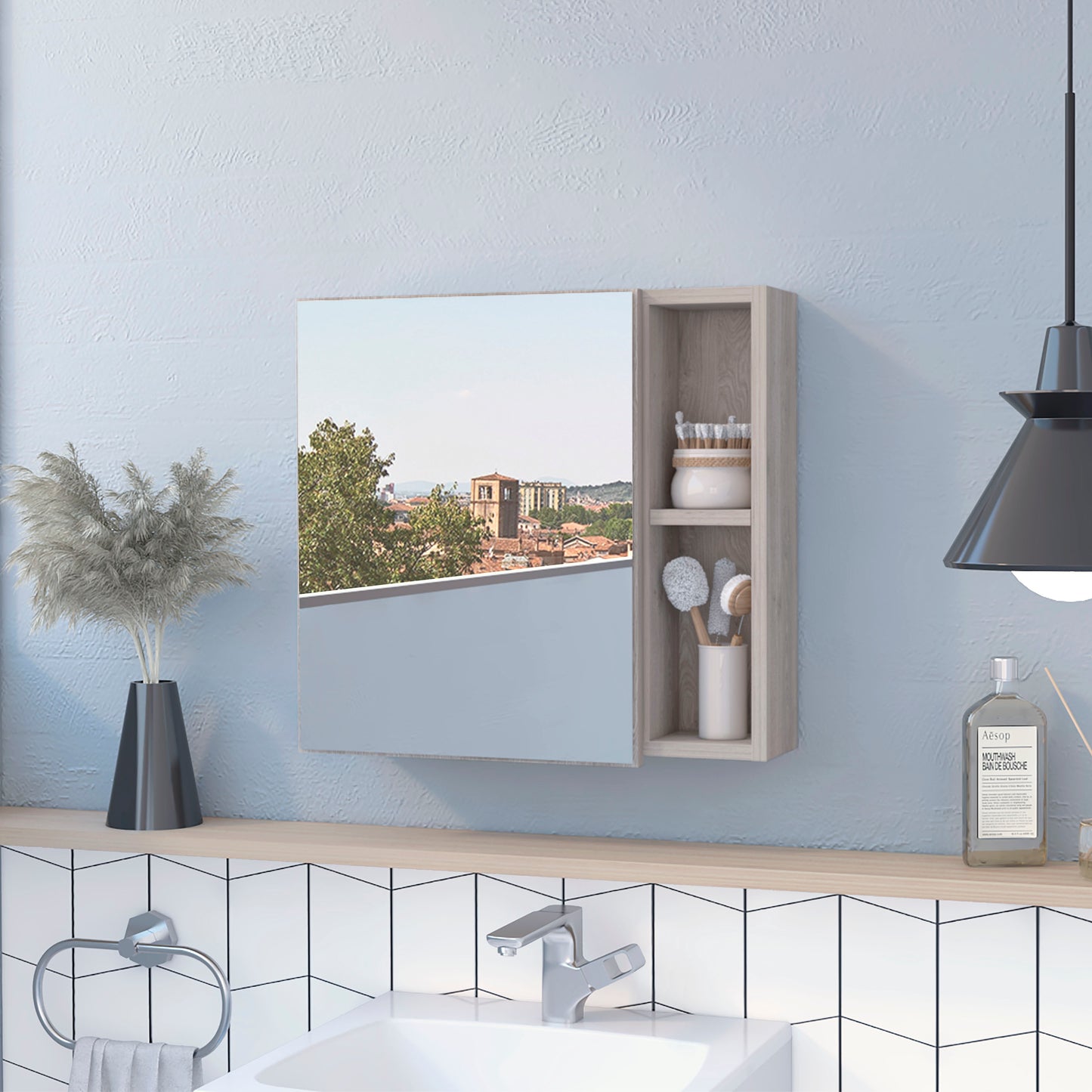 Oman Medicine Cabinet, Three Internal Shelves, Single Door, Two External Shelves