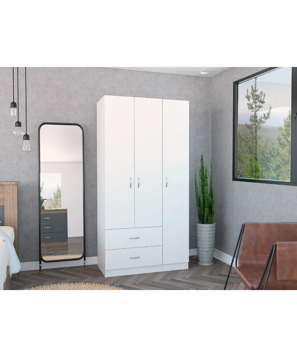 Austral 3 Doors Armoire, Metal Rod, Two Drawers, Single Door, Double Door Cabinets