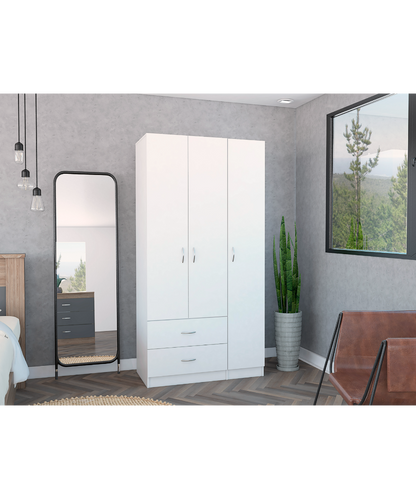 Austral 3 Doors Armoire, Metal Rod, Two Drawers, Single Door, Double Door Cabinets