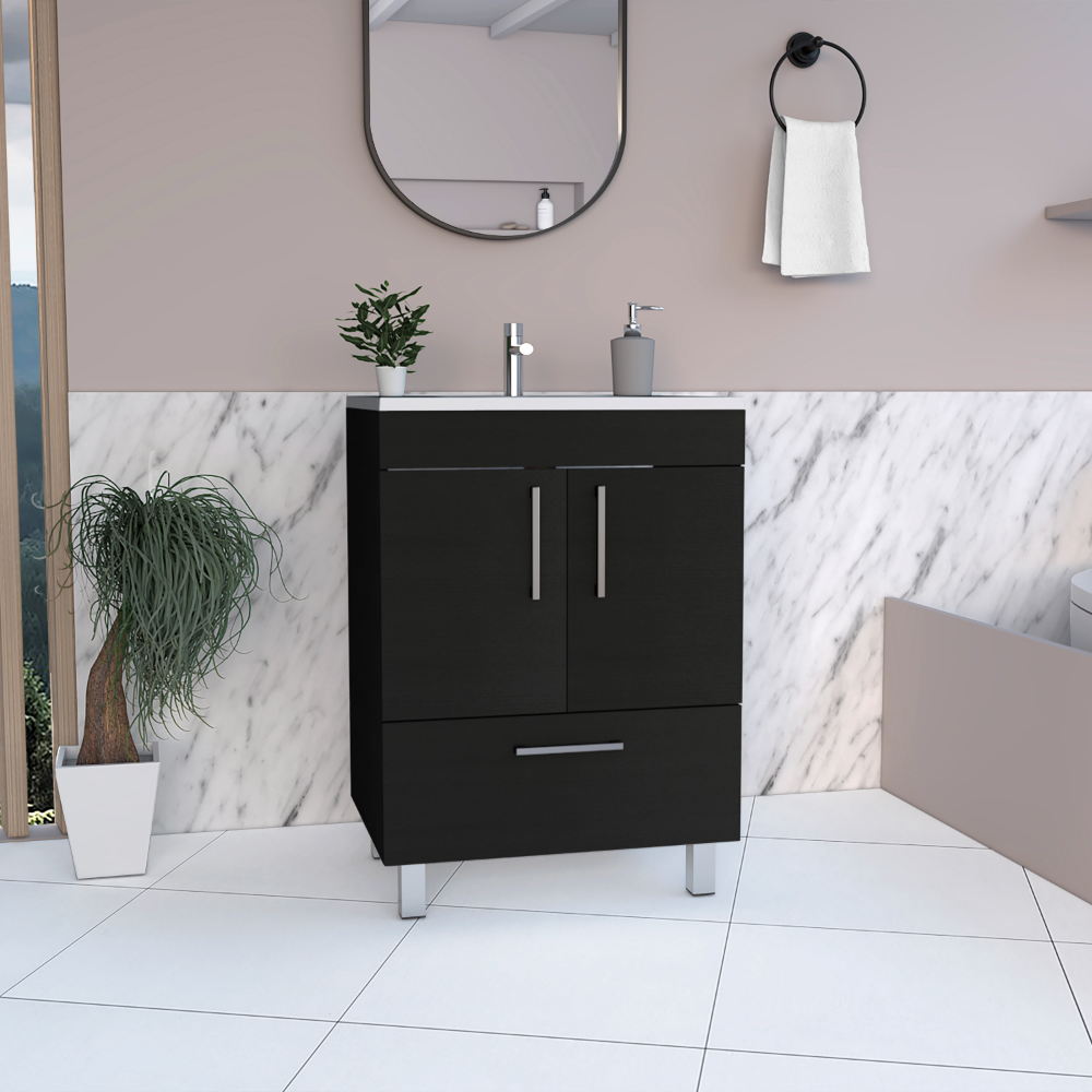 Velloc Single Bathroom Vanity, Double Door Cabinet, One Drawer