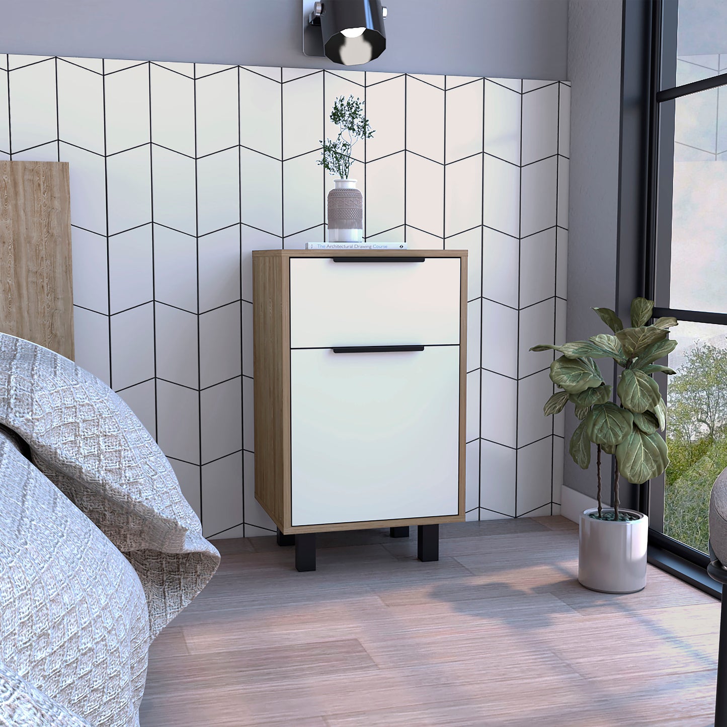 Kaia Z Nightstand, One Drawer, One Cabinet,  Four Legs, Superior Top