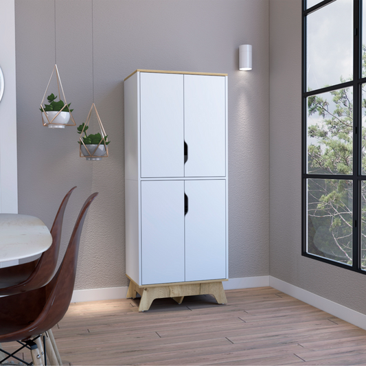 Pamplona Double Kitchen Pantry, Double Door, Four Legs, Four Shelves