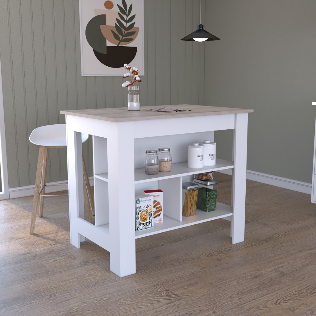 Cala Kitchen Island Antibacterial, Three Shelves, Four Legs