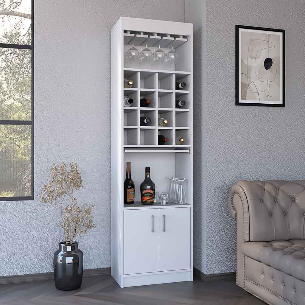 Kava Bar Cabinet, One Extendable Shelf, Sixteen Wine Cubbies, One Shelf