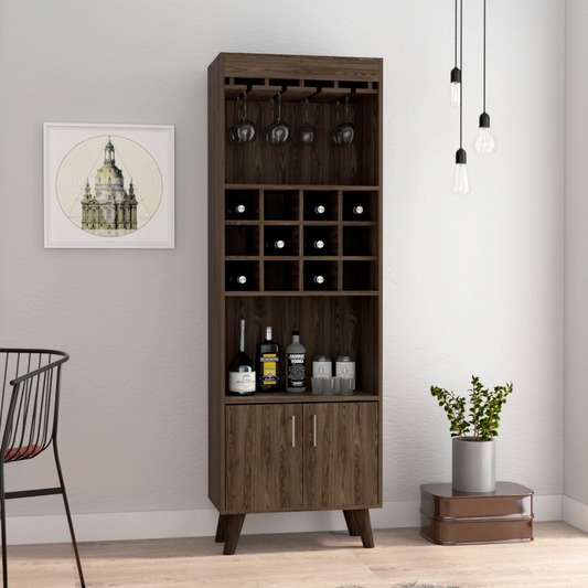Oslo Bar Cabinet, Twelve Wine Cubbies, Double Door Cabinet, Two Shelves