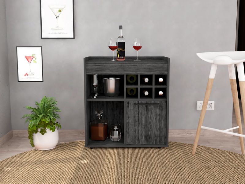 Lyon Bar Cabinet, Six Cubbies, Cabinet With Divisions, Two Concealed Shelves