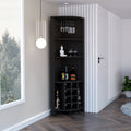 Essential Corner Bar Cabinet , Three Shelves, Eight Wine Cubbies, Two Side Shelves