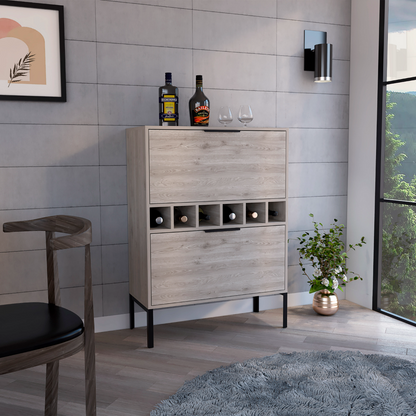 Lyrata Bar Cabinet, Six Wine Cubbies, Double Door