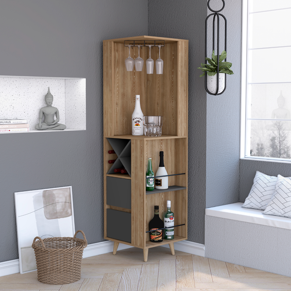 Salem Corner Bar Cabinet Two External Shelves Two Drawers Four Wine Compartments