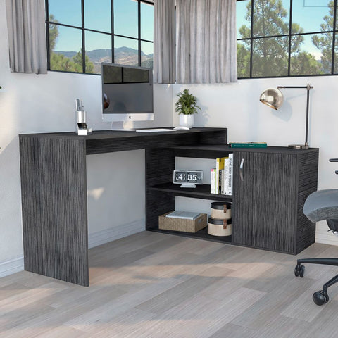 Rossi L-Shaped Desk, Two Interior Shelves, Single Door Cabinet, Two Open Shelves