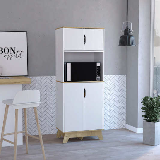 Pamplona Microwave Tall Cabinet, Counter Surface, Top- Lower Double Doors