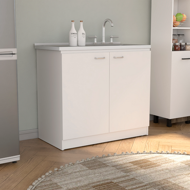 Napoles Utility Sink, Two Shelves, Double Door Cabinet