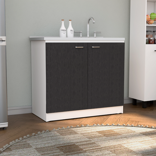 Napoles Utility Sink, Two Shelves, Double Door Cabinet