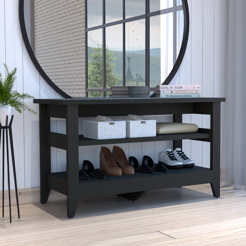 Misuri Storage Bench, Four Legs, Two Open Shelves