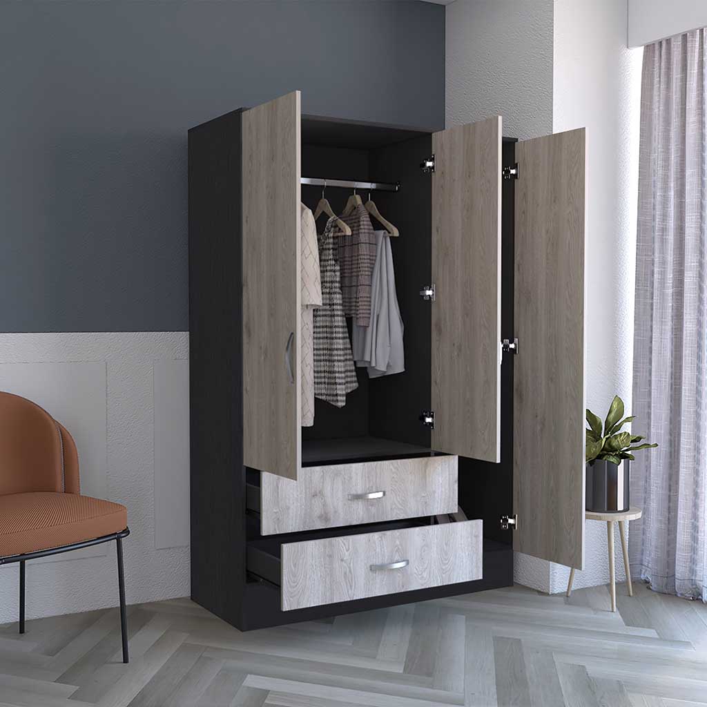 Bolton 120 Mirrored Armoire, Double Door Cabinet, Two Drawers, Single Door With Mirror, Rods