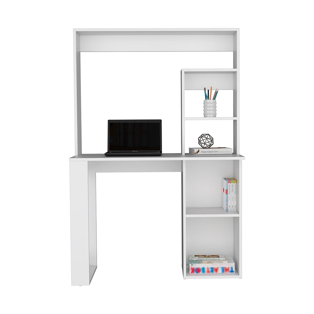 Maine Desk With Hutch and Shelves Black and White Finish