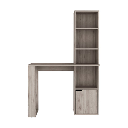 Oiwa Computer Desk with Bookcase and Cabinet, Light Gray Finish