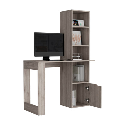 Oiwa Computer Desk with Bookcase and Cabinet, Light Gray Finish