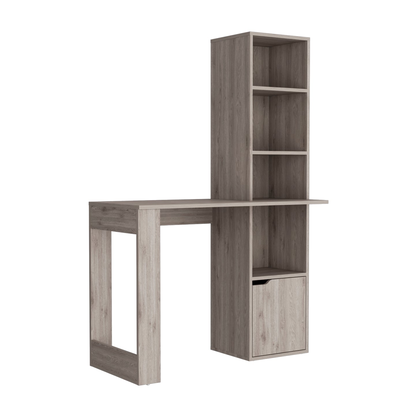 Oiwa Computer Desk with Bookcase and Cabinet, Light Gray Finish