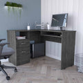 Mix L-Shaped Desk, Keyboard Tray, Two Drawers, Single Open Shelf