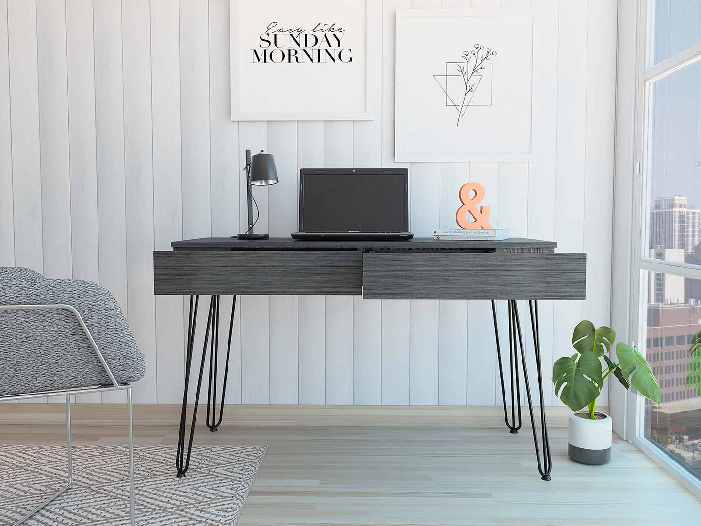 Mumbai Writing Desk, Four Legs, Two Drawers