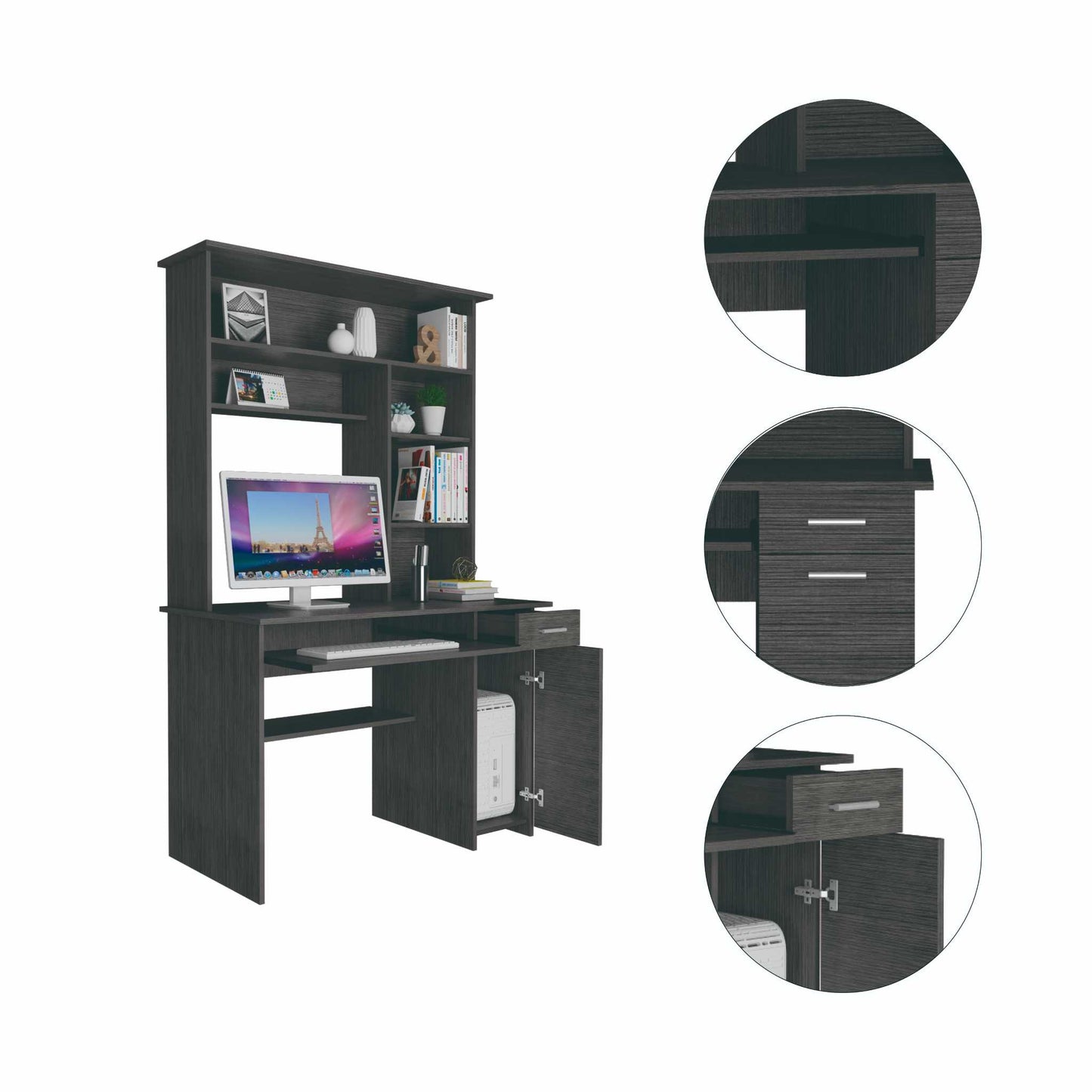 Compu 180 Hutch Desk, Multiple Shelves, One Drawer