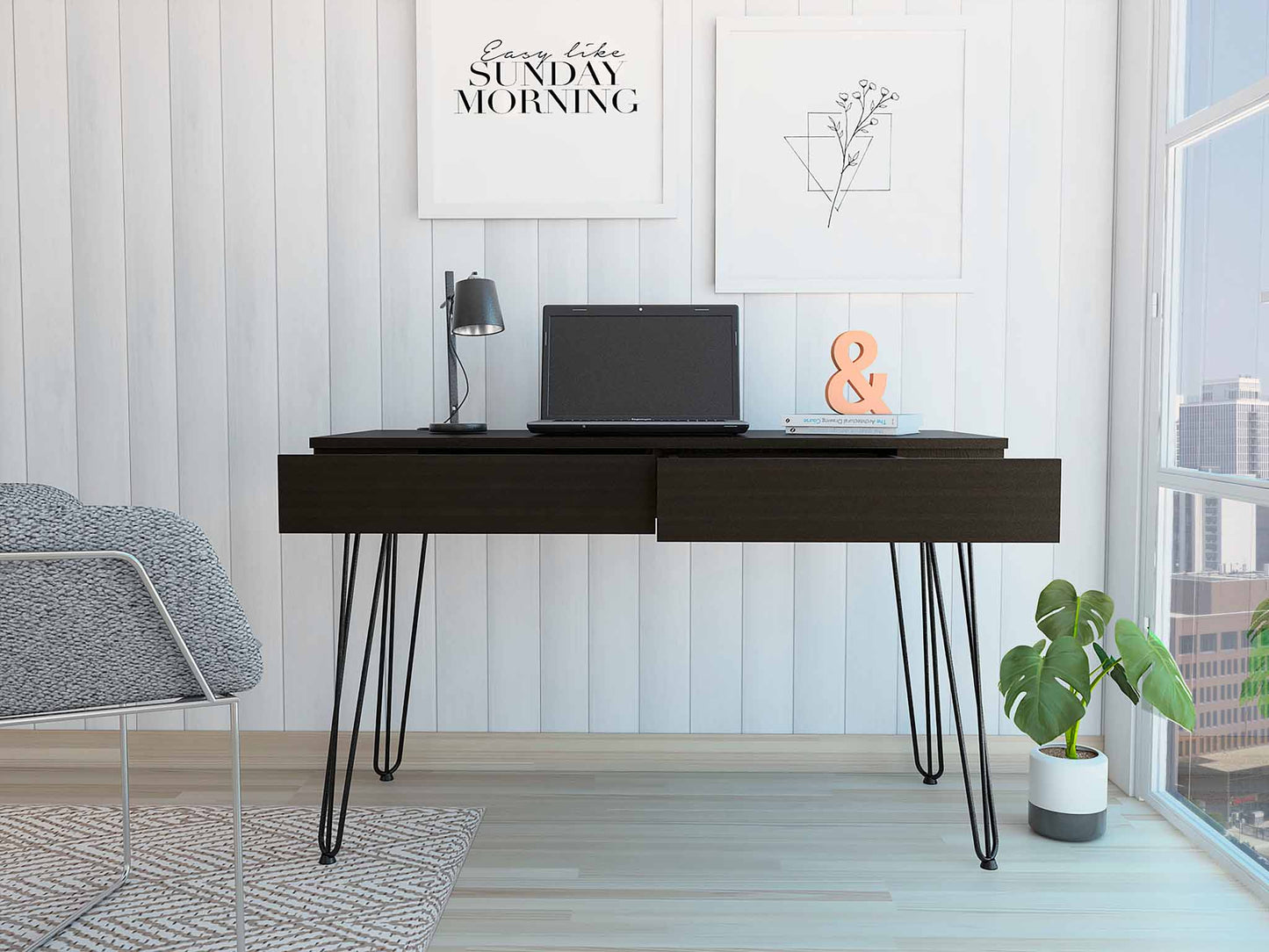 Mumbai Writing Desk, Four Legs, Two Drawers