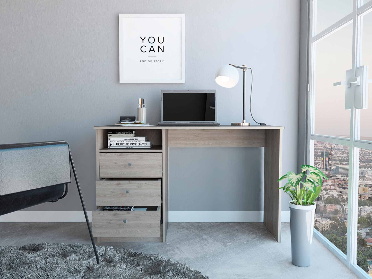 Andalucia 3 Drawer Computer Desk, One Shelf