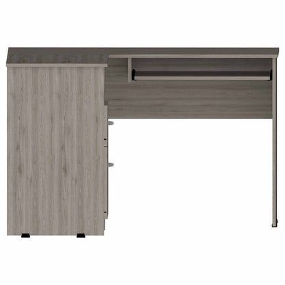 Mix L-Shaped Desk, Keyboard Tray, Two Drawers, Single Open Shelf