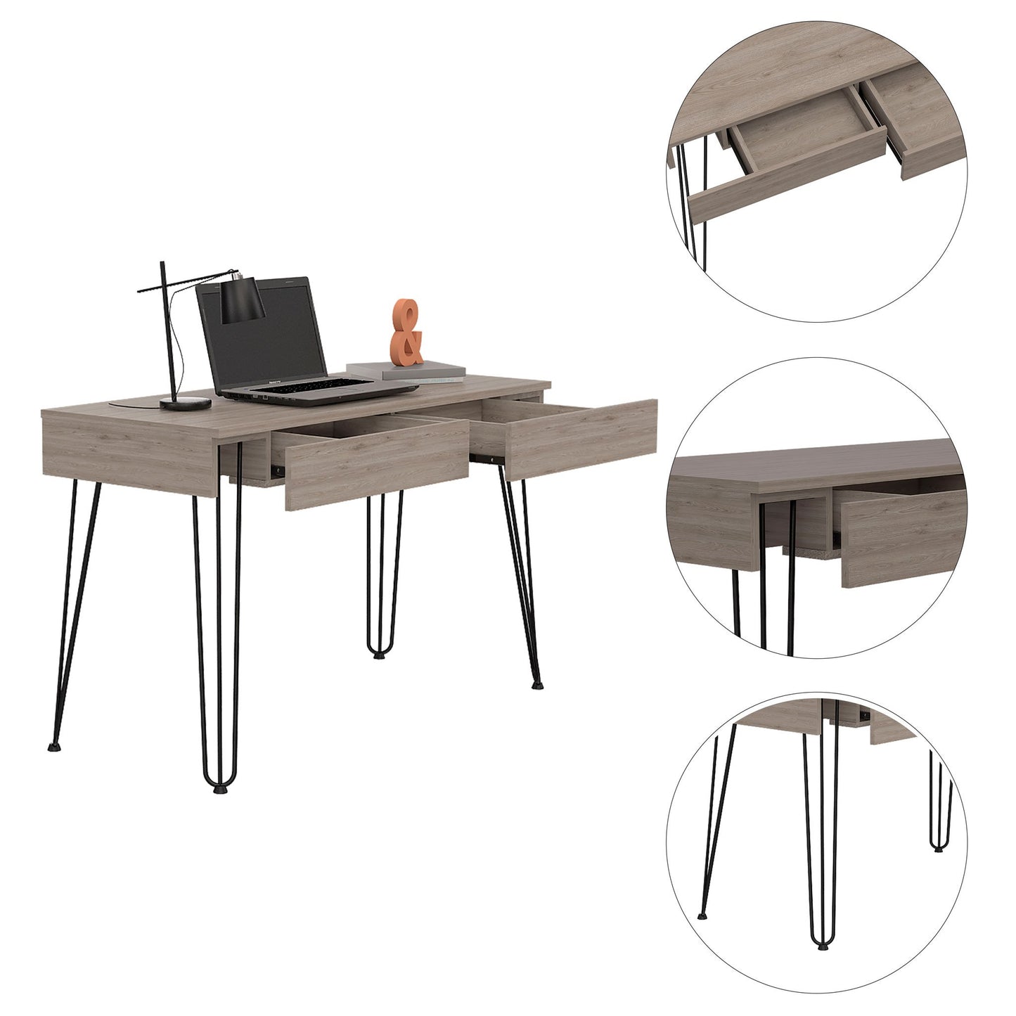 Mumbai Writing Desk, Four Legs, Two Drawers