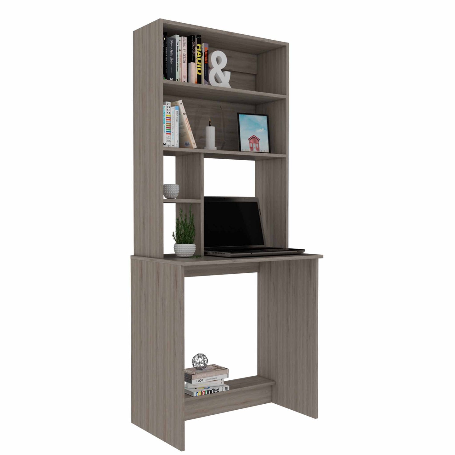 Compu Hutch Desk, Four Shelves, Writing Desk, One Lower Shelf