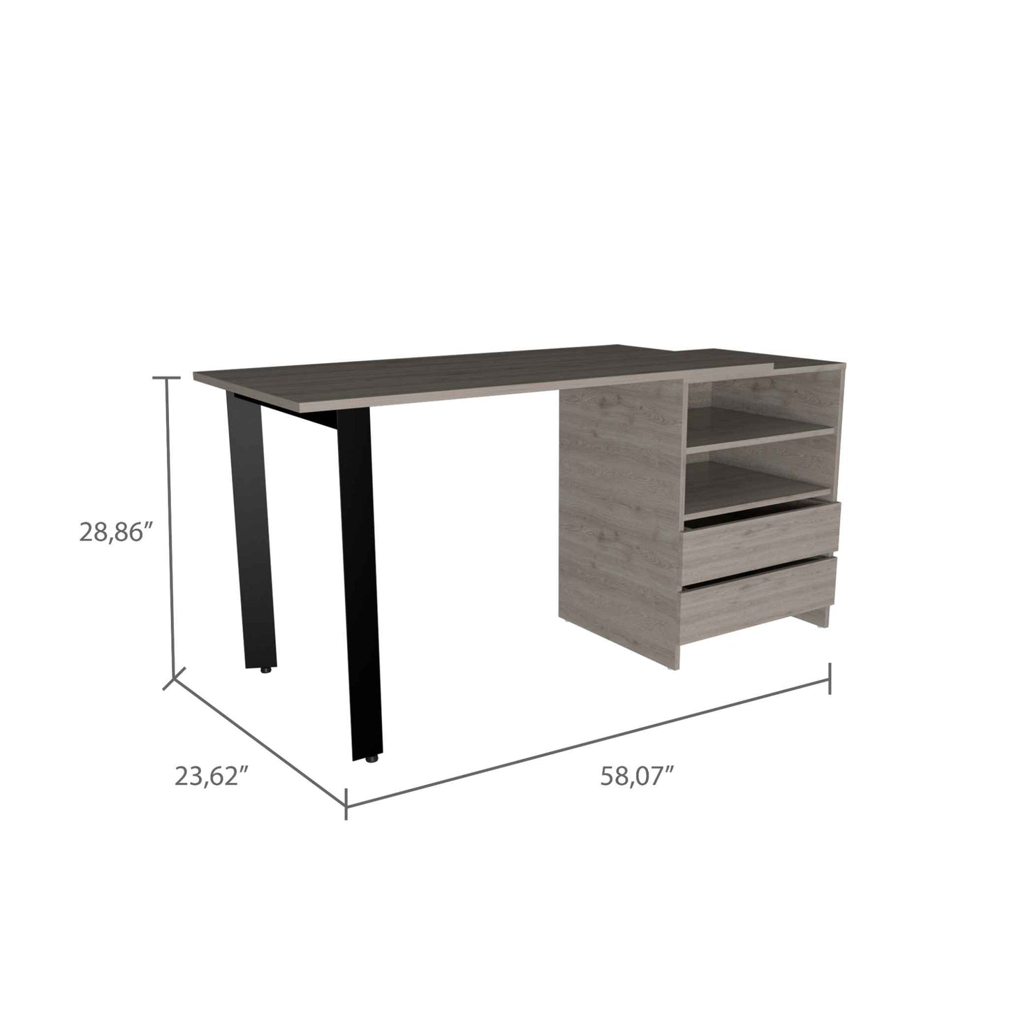 Malaui 120 Desk, Two Legs, Two Drawers, Two Shelves