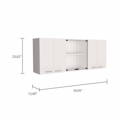 Superior 150 Wall Cabinet With Glass, Four Interior Shelves, Two Double Door